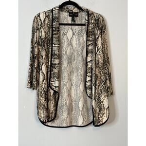 Frank Lyman Animal Print Open Front Jacket Black Cream Women's Size 14